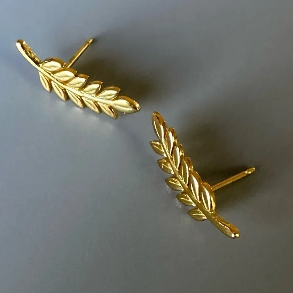14k Gold Leaf Stud Earrings